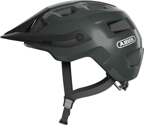 abus mtb-helm motrip, robuster fahrradhelm, höhenverstellbarer schirm, unisex, größe m