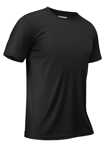 TACVASEN Herren Funktionsshirt Kurzarm UPF 50+ Atmungsaktiv Schnelltrocknend, Schwarz S