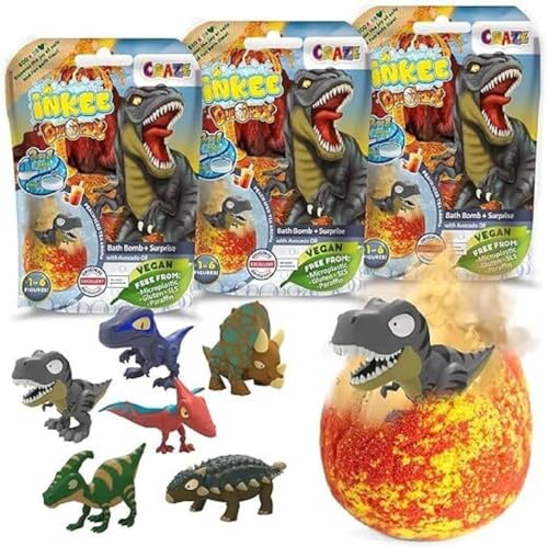 badebomben kinder 3er pack, inkee surprise dino, ei-form, dinosaurier spielzeug, pfirsich-eistee aroma
