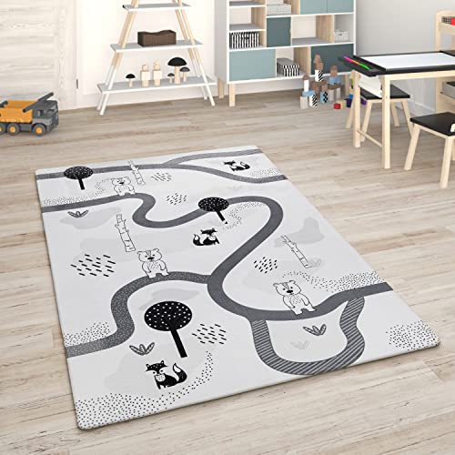 paco home kinderteppich spielteppich straßenteppich 155x230 cm weiß