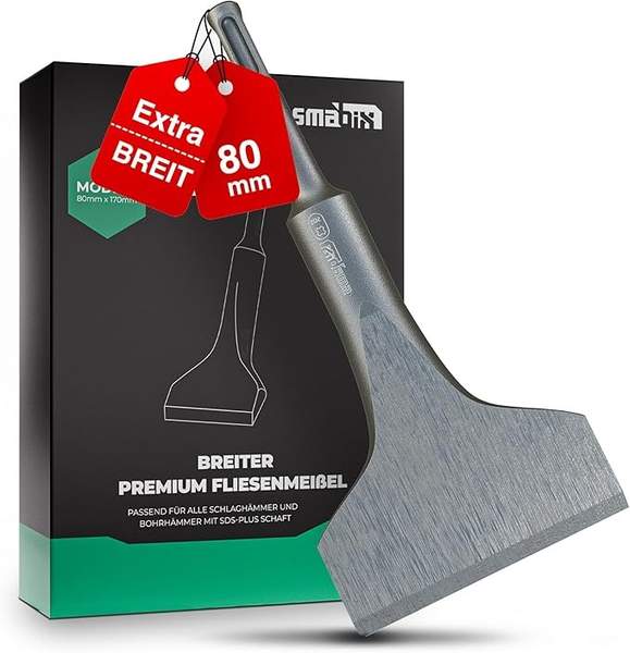 Fliesenmeißel SDS plus 175 mm x 80 mm, abgewinkelt, extra hart für Bohrhammer