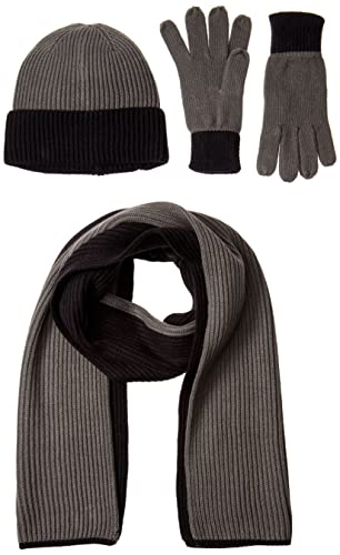 Amazon Essentials 3er-Pack Unisex Set mit Strickmütze, Schal und Handschuhen, Schwarz/Anthrazit, Einheitsgröße