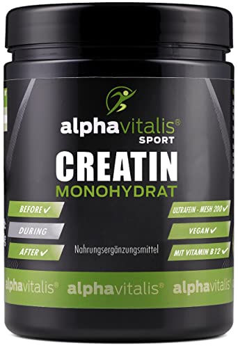 creatin monohydrat pulver 500g hochdosiert vegan mit vitamin b12 von alphavitalis