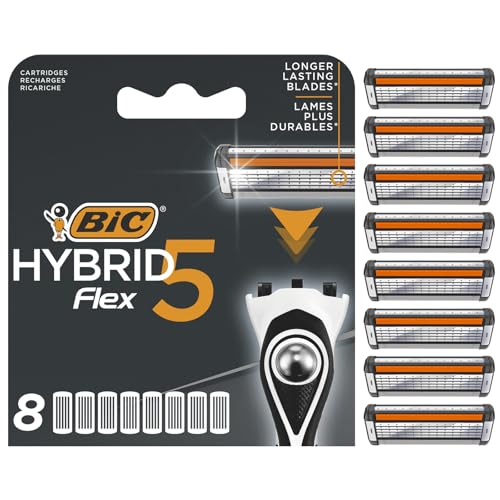 bic rasierklingen für herren rasierer hybrid 5 flex, nachfüllpack 8er mit titanium klingen