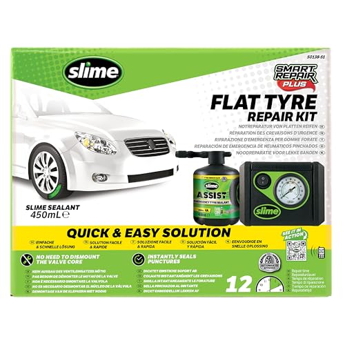 slime 50138-51 reperaturset pannenhilfe für autoreifen mit dichtmittel und kompressor