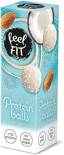 Produktbild: feel fit zuckerfreie kokospralinen mit mandeln, protein balls, snack 27 g