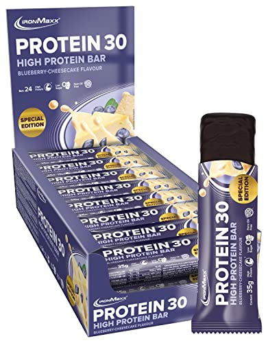 ironmaxx proteinriegel blueberry 35g, glutenfrei, palmölfrei, low-carb, zuckerreduziert, 24 stück