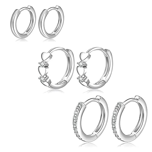 creolen sterling-silber 925 klein hypoallergen 3 paar 8 mm 10 mm 12 mm zirkonia dameschmuck PABBEU