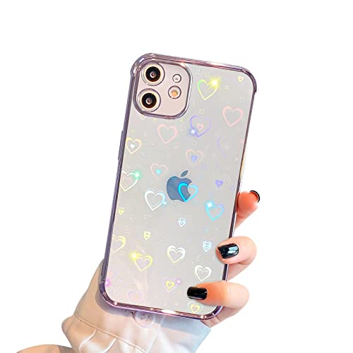 Produktbild: ownest iphone 11 hülle glitzer herz muster weich transparent schutzhülle lila
