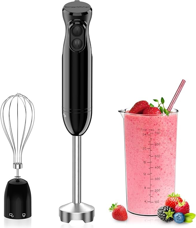 Produktbild: Bonsenkitchen 3 in 1 Stabmixer 1000W mit Messbecher und Schneebesen, Schwarz