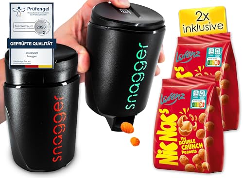 snagger doppelt snackspender für erdnüsse, nicnacs uvm, geschenk für gamer, black-edition