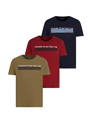 tom tailor denim herren t-shirt triplepack print dry greyish olive xl