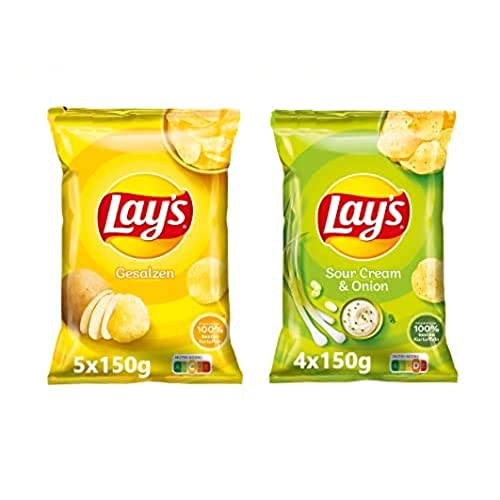lay's snacks partybox - gesalzen und sour cream & onion, 9 x 150 g