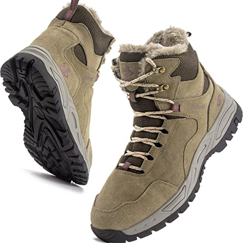 jackshibo winterschuhe herren damen wasserdicht warm gefüttert rutschfest khaki 36-eu