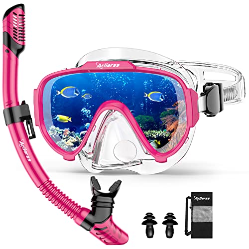 arlierss schnorchelset erwachsene mit anti-fog taucherbrille und trocken schnorchel - rosa