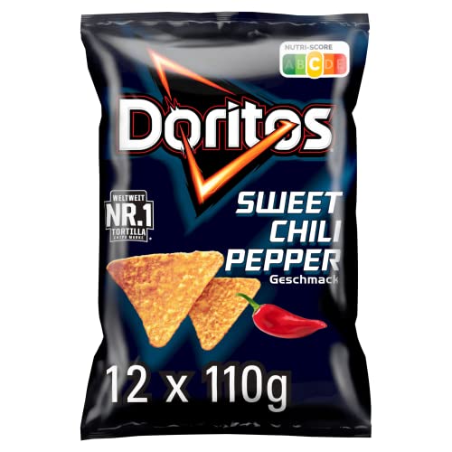 doritos sweet chili pepper tortilla chips, knackiger snack aus mais, 12 x 110g