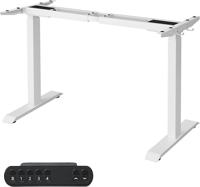 Höhenverstellbarer Schreibtisch elektrisch, Doppelmotor, Stahl, weiß, mit Haken