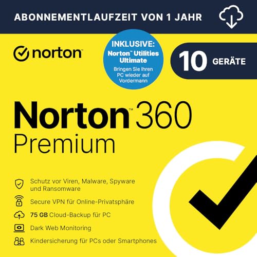 norton 360 2025 antivirus, secure vpn, 10 geräte, 1-jahres-abonnement, pc, mac, android, ios