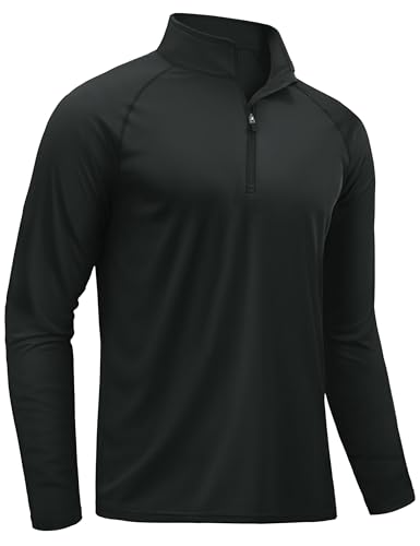 TACVASEN Herren Langarm Sportshirts UV-Shirt Half Zip Atmungsaktiv Schwarz 3XL