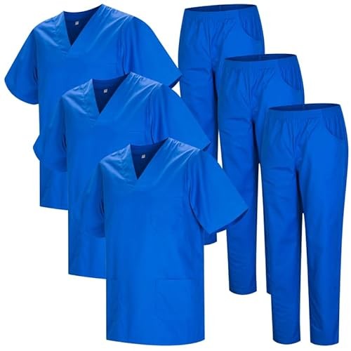 MISEMIYA Unisex-Hygieneuniform 3 Sets, MEDIZINISCHE SANITÄREINHEITEN, X-Small, Königsblau