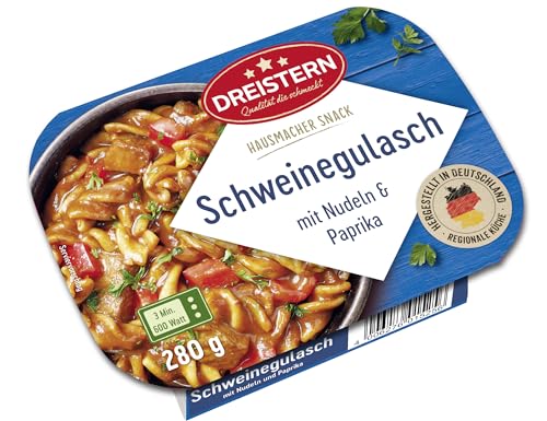 schweinegulasch mit nudeln und paprika 280g von dreistern in mikrowellenschale