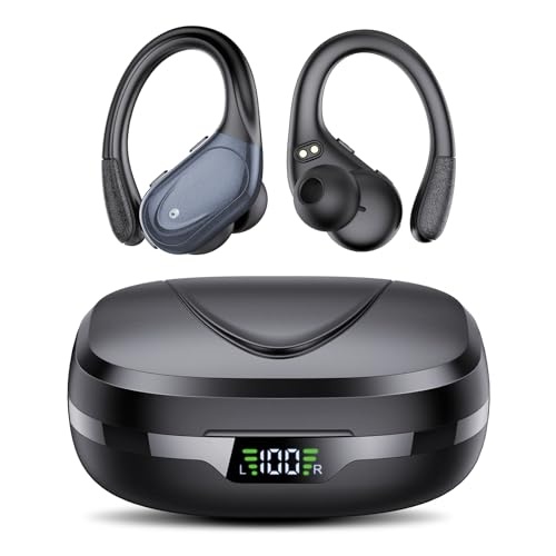 CASCHO Bluetooth Kopfhörer Sport, Kabellos mit 60 Std Akku, In Ear, IPX7 wasserdicht, 4 ENC Mikrofone, Tiefer Bass, Schwarz