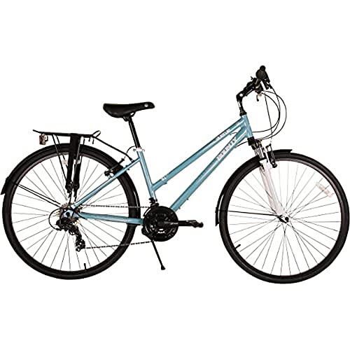 Bounty Avenue Damen Hybrid Fahrrad, leichtes Aluminium, 21 Gang Shimano, Tiefeinstieg, mit Gepäckträger