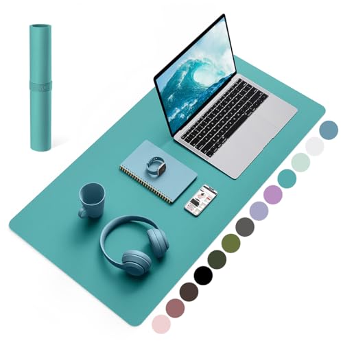 ysagi desk mat, mousepad aus leder und rutschfestem wildleder, 80 x 40 cm indigo