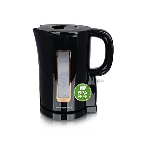 Emerio WK-125130 Wasserkocher 1.7L, 2200W, BPA-frei, Edelstahl-Heizelement, Auto-Off, Trockengehschutz, schwarz/gold