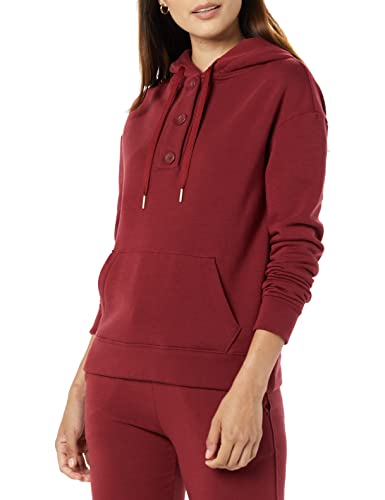 Amazon Essentials Damen Langärmliger Fleece-Henley-Hoodie in Dunkelrot, Übergrößen, XS