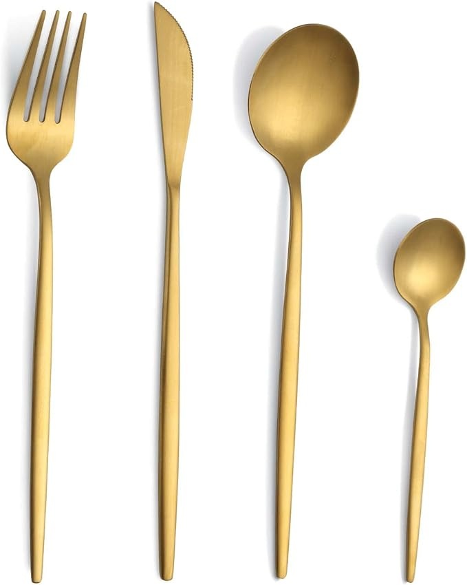 Besteckset 24-teilig für 6 Personen, gold matt, Edelstahl, spülmaschinenfest