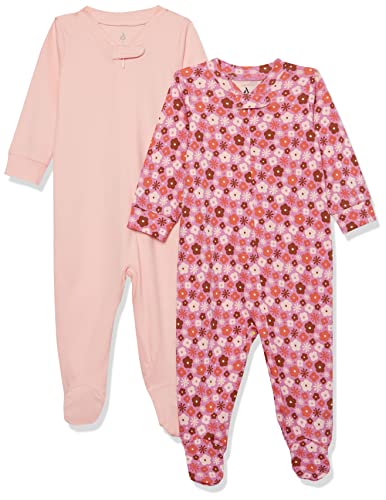 Amazon Essentials Baby Strampler aus Bio-Baumwolle, 2er-Pack, Hellrosa/Rosa Blumen, 6-9 Monate