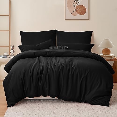 ruikasi bettwäsche 200x220 schwarz 3teilig polyester mikrofaser oeko-tex, 2 kissenbezüge