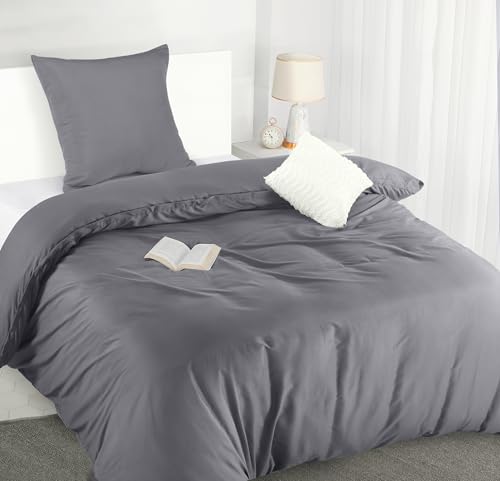 utopia bedding bettwäsche 140 x 200 cm set, mikrofaser bettbezug grau, 1 kissenbezug 65 x 65 cm