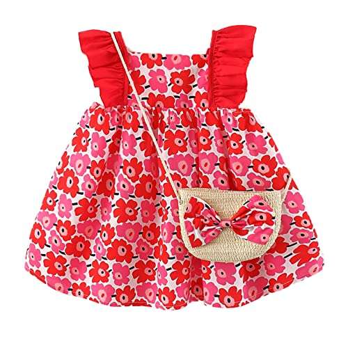 haokaini baby mädchen sommerkleid mit blumenmuster und umhängetasche erdbeere prinzessin