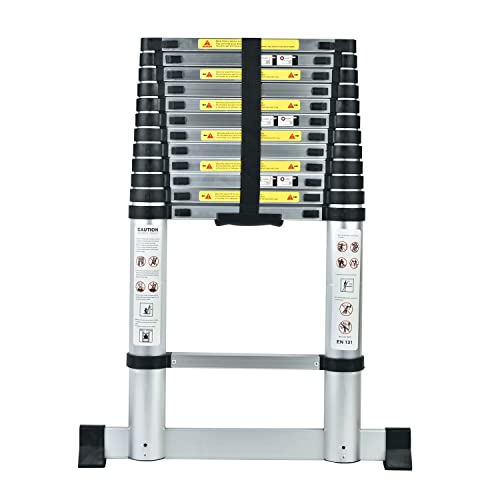 teleskopleiter 3,8m aluminium mit stabilisator, rutschfeste klappleiter 150 kg