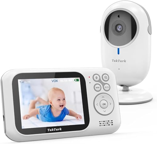 takTark babyphone mit kamera, 3.2'' video baby monitor, nachtsicht, zoom, temperaturüberwachung