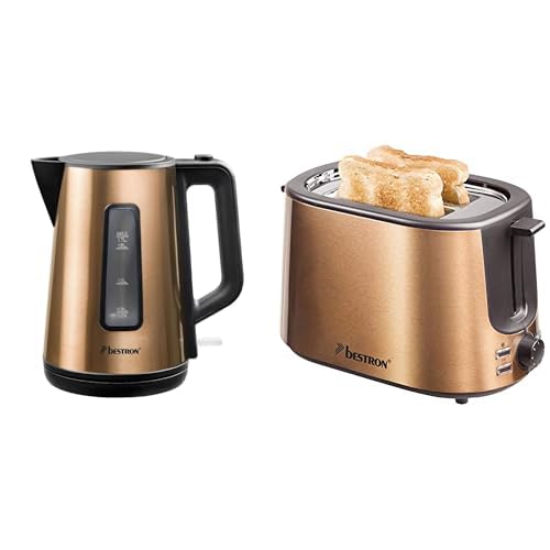 bestron toaster 2 röstkammern kupfer optik, wasserkocher 1,7 l 2200 w