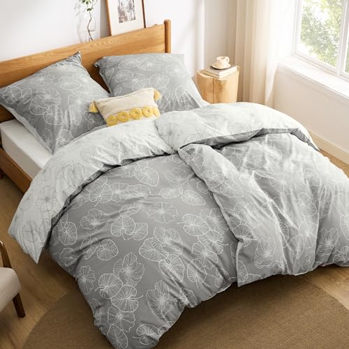 bettwäsche 135x200 4teilig bedsure baumwolle grau ginkgo muster mit reißverschluss