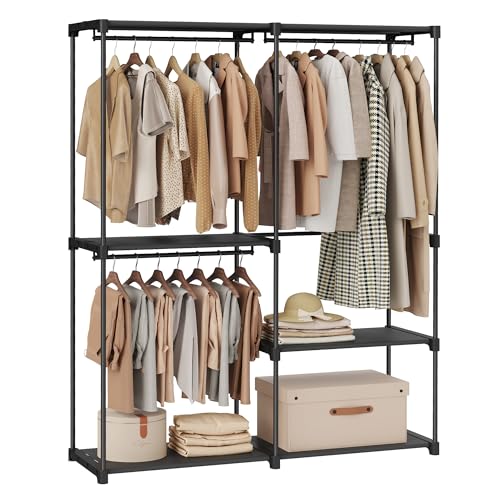 schwarzer kleiderschrank offen SONGMICS 138 x 43 x 182 cm 3 hängefächer, 16 mm stahlrohr