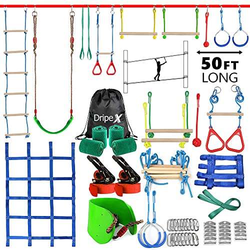 dripex ninja warrior hindernisparcours für kinder - 15m slackline, 10 hindernisse