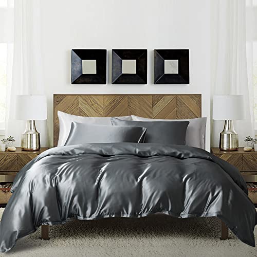 luofanfei satin bettwäsche 220x240 glanzsatin grau anthrazit einfarbig mit reißverschluss