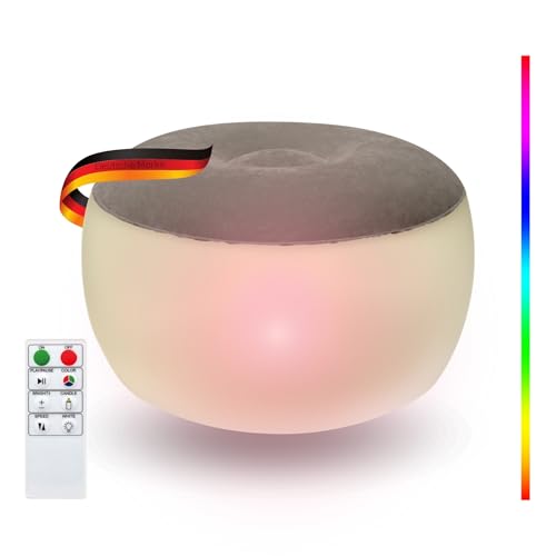 schwaiger LED pouf hocker aufblasbar 55 cm RGB licht mit fernbedienung IP44 für outdoor garten balkon party