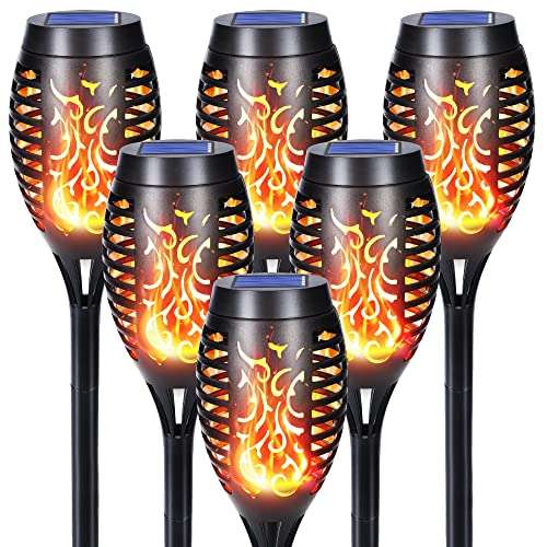 qedertek 6er set solar gartenlichter mit flammeneffekt, ip65 wasserdicht