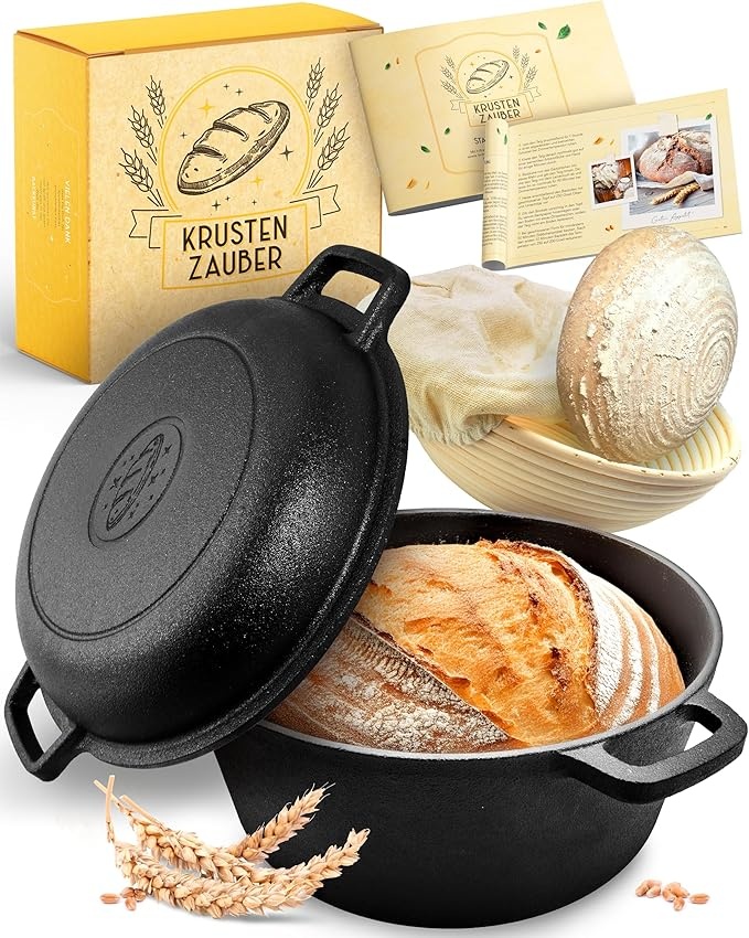 Gusseisentopf 26cm 4,7L mit Gärkorb für Brot und Schmorgerichte
