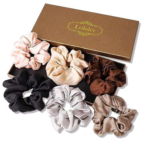 haargummis lolalet seide scrunchies satin 6 stück für damen 6 farben schwarz braun grau champagner hellpink silber