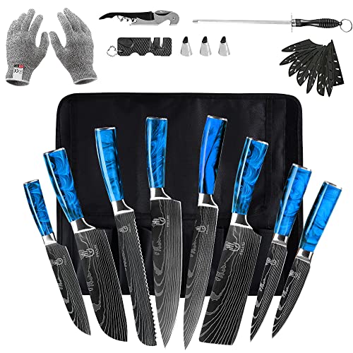 fullhi küchenmesser set 14 pcs, japanische edelstahl messer mehrfarbig