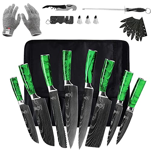 fullhi messerset, 14-teiliges japanisches küchenmesser-set, farbig, edelstahl