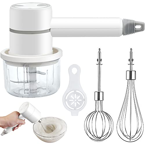 kabelloser handmixer elektrisch, schneebesen set mit knoblauchstampfer, usb wiederaufladbar, weiß