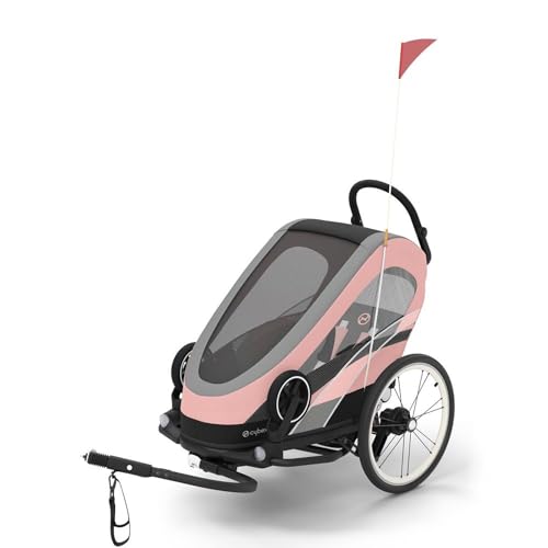 cybex 2-in-1 fahrradanhänger für kinder bis 22 kg, schwarz/silber/rosa